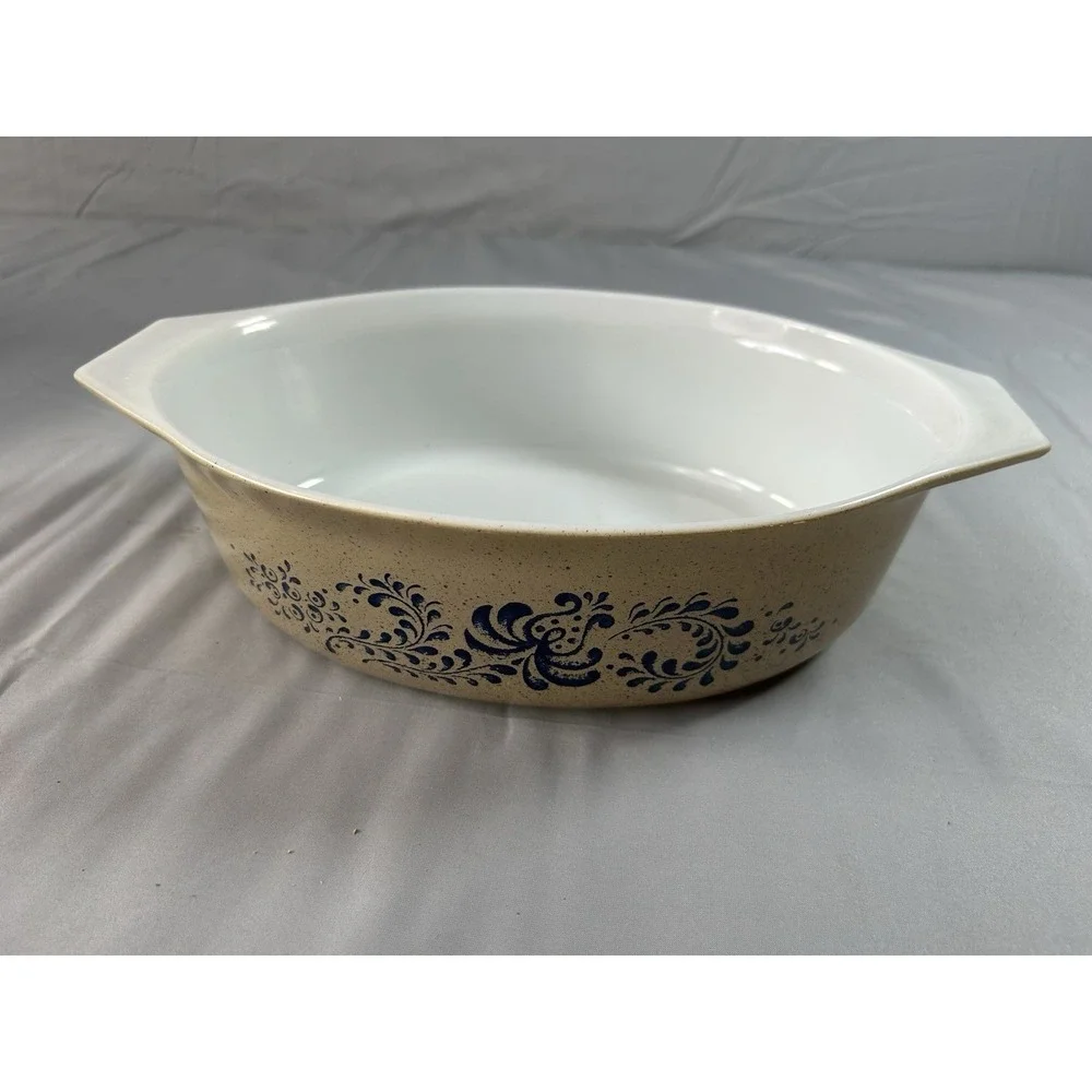 vintage pyrex homestead blue oval casserole dish 2.5 qt no‎ lid